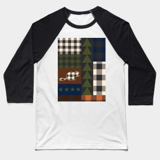 Cozy Christmas Patchwork Aesthetic Quilt Nature Beaver Cabin Pattern Baseball T-Shirt